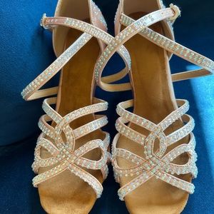 Nude Satin Crystal Ballroom Dance Shoes-Latin/Salsa Dancing Shoes